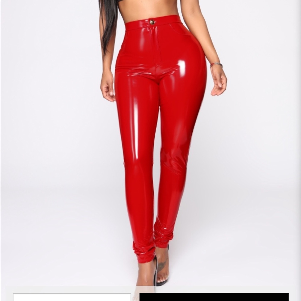 Late Night Text Red Leather Pants